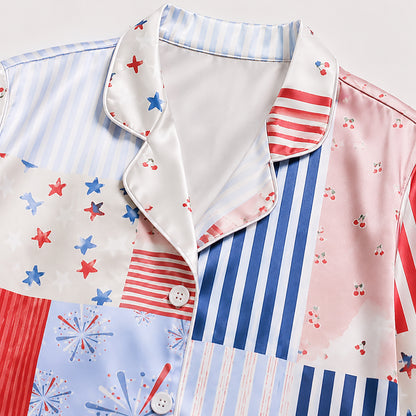 PJ-402-Pastel Satin Striped Pajama Apparel, Multicolor Linear Pattern Sleeve Loungewear Sleepwear Collection Clothing