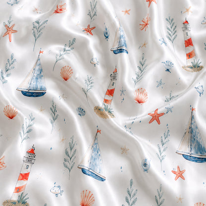 PJ-404-Ivory Satin Novelty Pajama Apparel, Ocean Kelp Component Sleeve Loungewear Sleepwear Collection Vesture