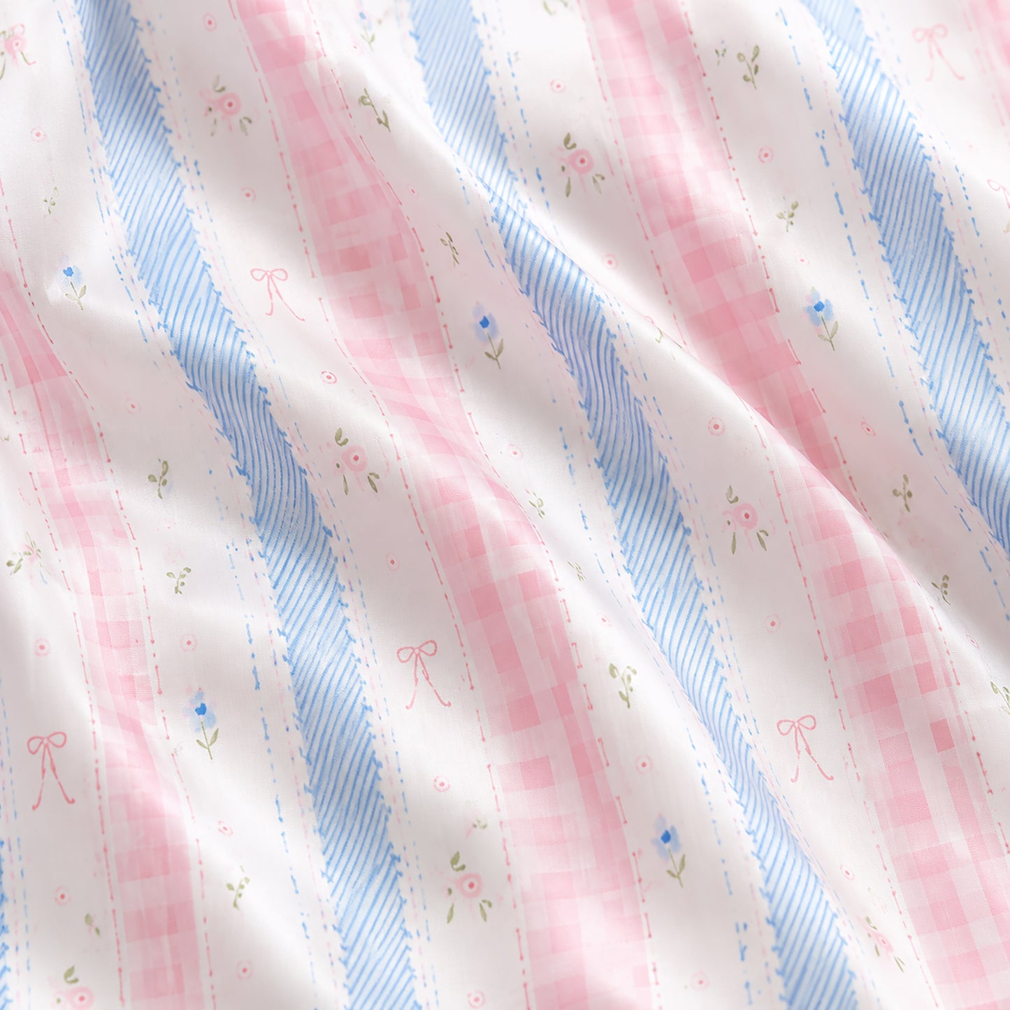 PJ-424-Pastel Gingham and Blue Floral Stripe Mixed Print Sleepwear Coordinate