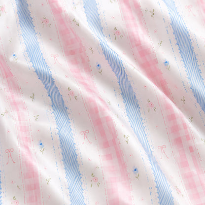 PJ-424-Pastel Gingham and Blue Floral Stripe Mixed Print Sleepwear Coordinate