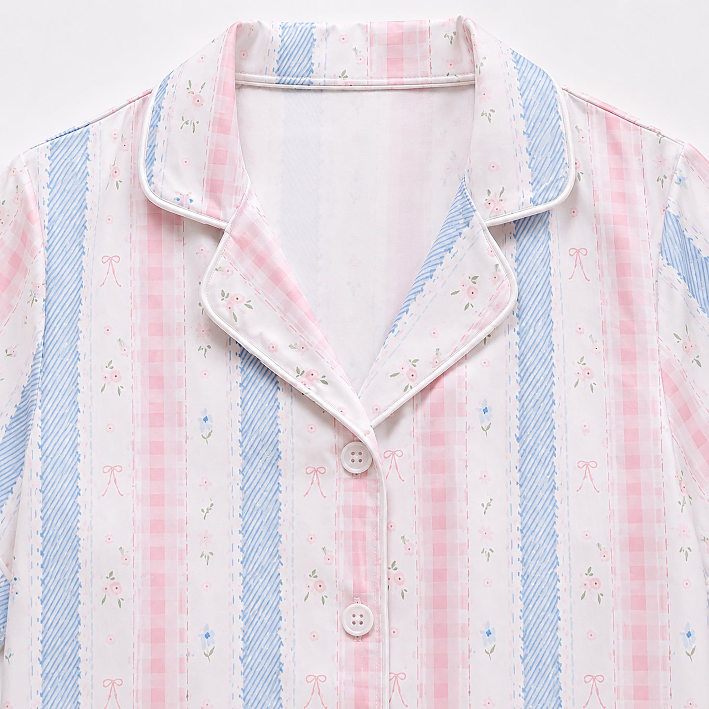 PJ-424-Pastel Gingham and Blue Floral Stripe Mixed Print Sleepwear Coordinate