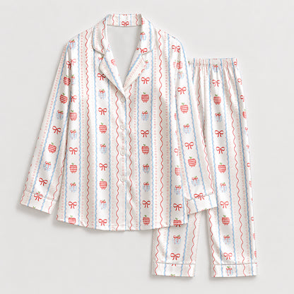 PJ-425-Heritage Plaid Apple and Ribbon Stripe Satin Sleepwear Ensemble