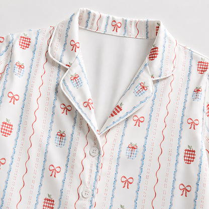 PJ-425-Heritage Plaid Apple and Ribbon Stripe Satin Sleepwear Ensemble