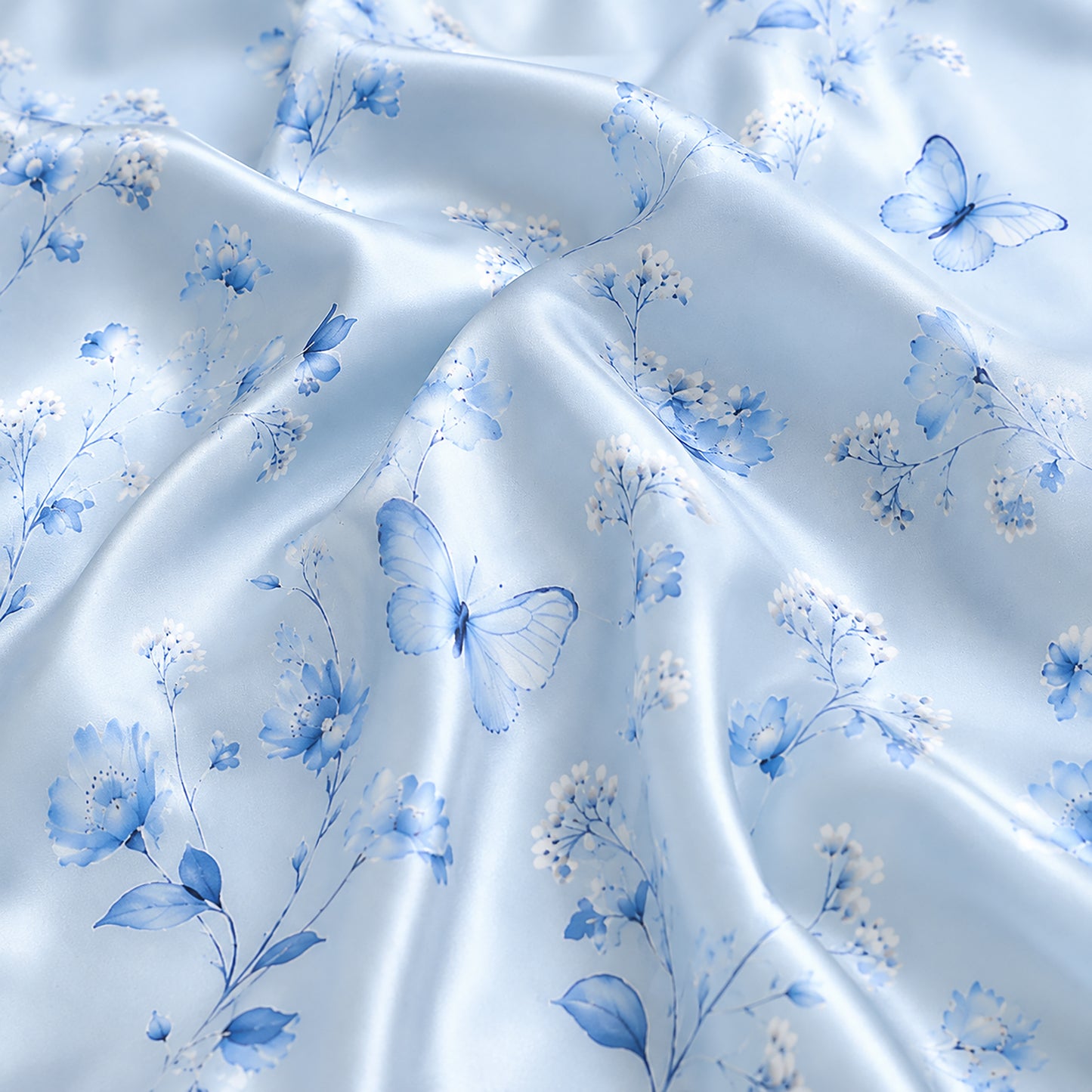 PJ-433-Serene Blue Butterfly And Floral Print Silky Resort Hawaiian Shirt With Matching Lounge Set