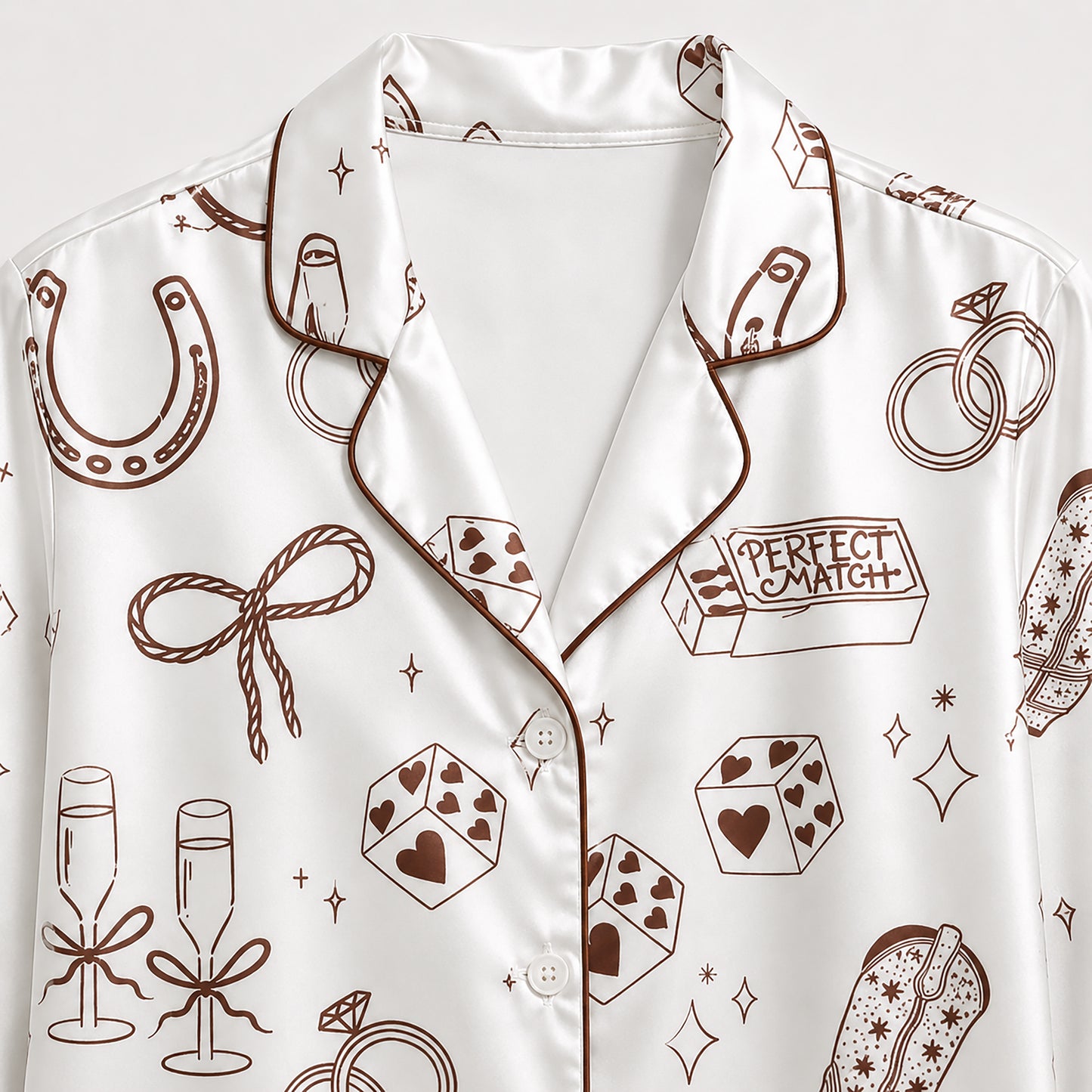 PJ-435-Western Bachelorette Satin Pajamas Cowgirl Boot Dice Bridal Sleepwear Pjs