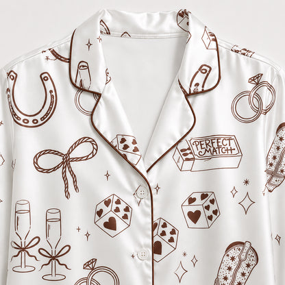 PJ-435-Western Bachelorette Satin Pajamas Cowgirl Boot Dice Bridal Sleepwear Pjs