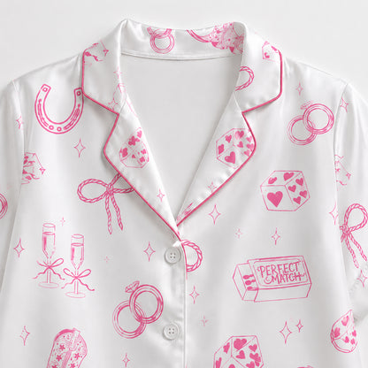 PJ-435-Western Bachelorette Satin Pajamas Cowgirl Boot Dice Bridal Sleepwear Pjs
