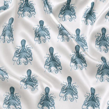 PJ-440-Premium Nautical Octopus Print White Satin Button Down Sleepwear Pajama Lounge Coordinate Apparel Set