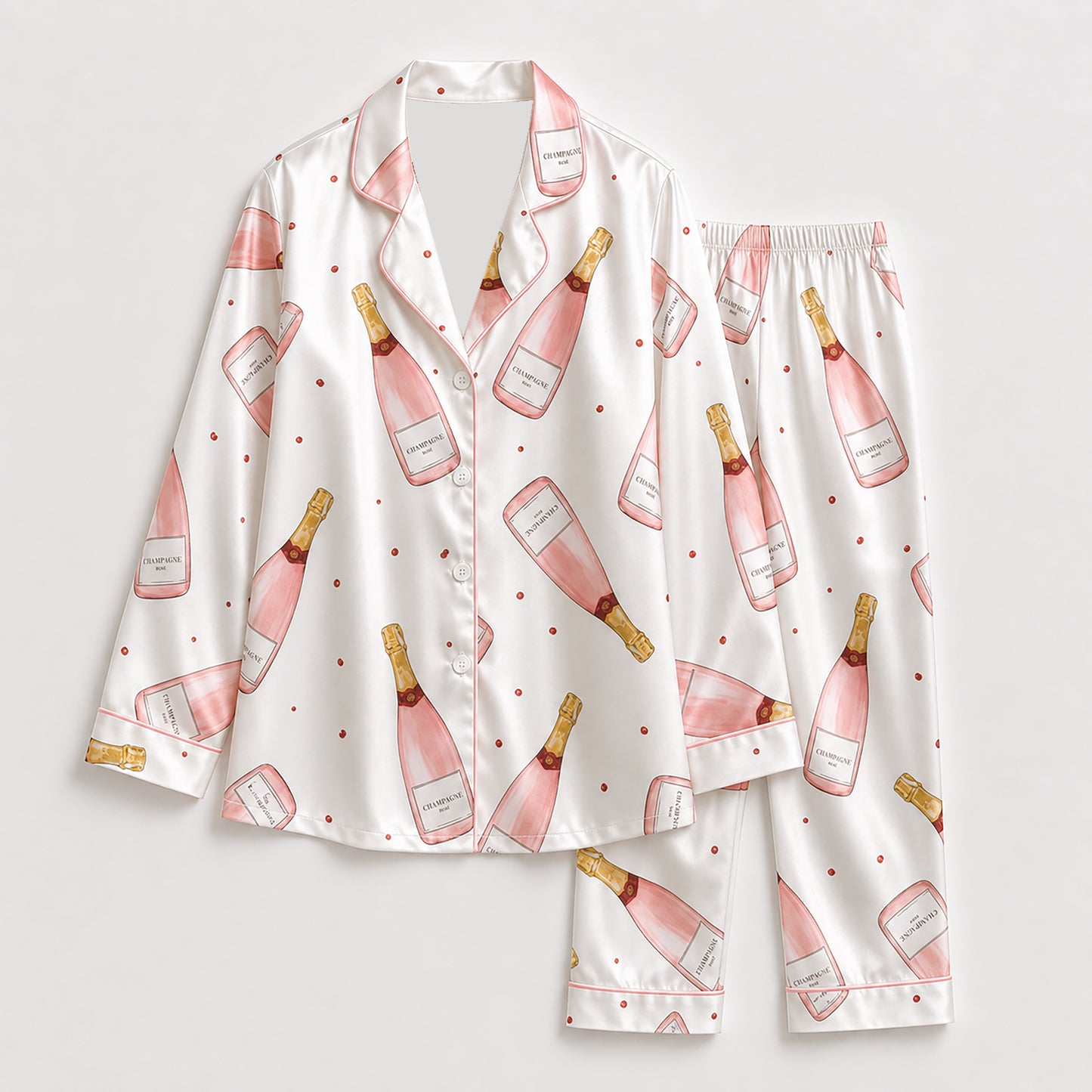 PJ-443-Pearl Satin Novelty Pajama Apparel, Elegant Alcohol Layout Short Sleeve Loungewear Sleepwear Collection Garments