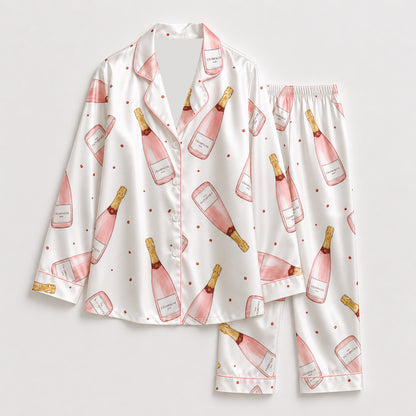 PJ-443-Pearl Satin Novelty Pajama Apparel, Elegant Alcohol Layout Short Sleeve Loungewear Sleepwear Collection Garments