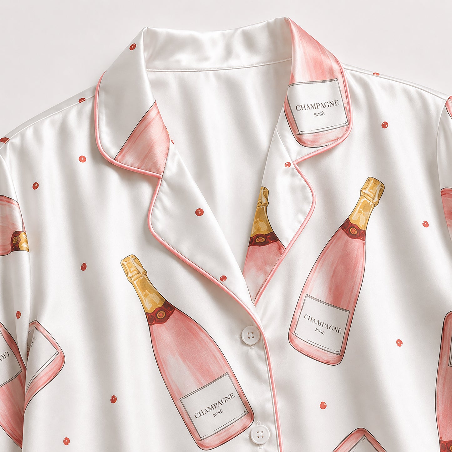 PJ-443-Pearl Satin Novelty Pajama Apparel, Elegant Alcohol Layout Short Sleeve Loungewear Sleepwear Collection Garments