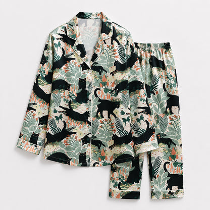 PJ-444-Creamy Poly Garden Pajama Apparel, Sweet Butterfly Printed Short Sleeve Loungewear Sleepwear Collection Attire