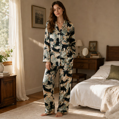 PJ-444-Creamy Poly Garden Pajama Apparel, Sweet Butterfly Printed Short Sleeve Loungewear Sleepwear Collection Attire