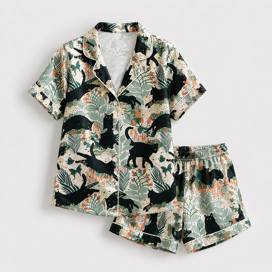 PJ-444-Creamy Poly Garden Pajama Apparel, Sweet Butterfly Printed Short Sleeve Loungewear Sleepwear Collection Attire
