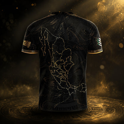 SJ-448-Exclusive Black And Gold Metallic Map Graphic Mexico National Football Team Soccer Jersey FREE SHIPPING