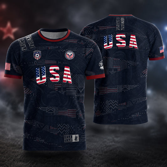 SJ-449-USA National Team Patriotic Flag Graphic Dark Navy Blue Football Soccer Jersey Uniform Set FREE SHIPPING