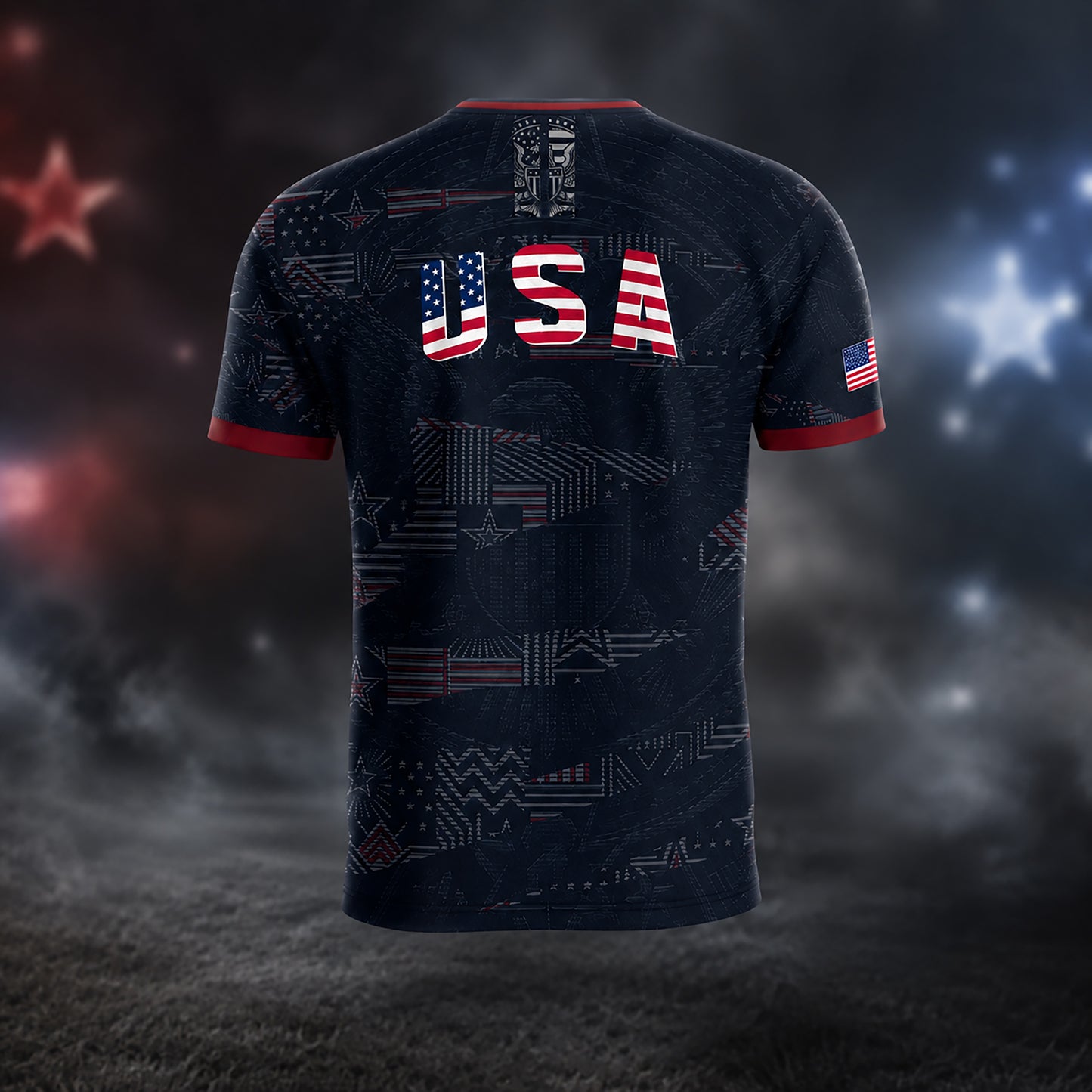 SJ-449-USA National Team Patriotic Flag Graphic Dark Navy Blue Football Soccer Jersey Uniform Set FREE SHIPPING