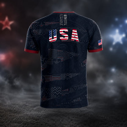 SJ-449-USA National Team Patriotic Flag Graphic Dark Navy Blue Football Soccer Jersey Uniform Set FREE SHIPPING