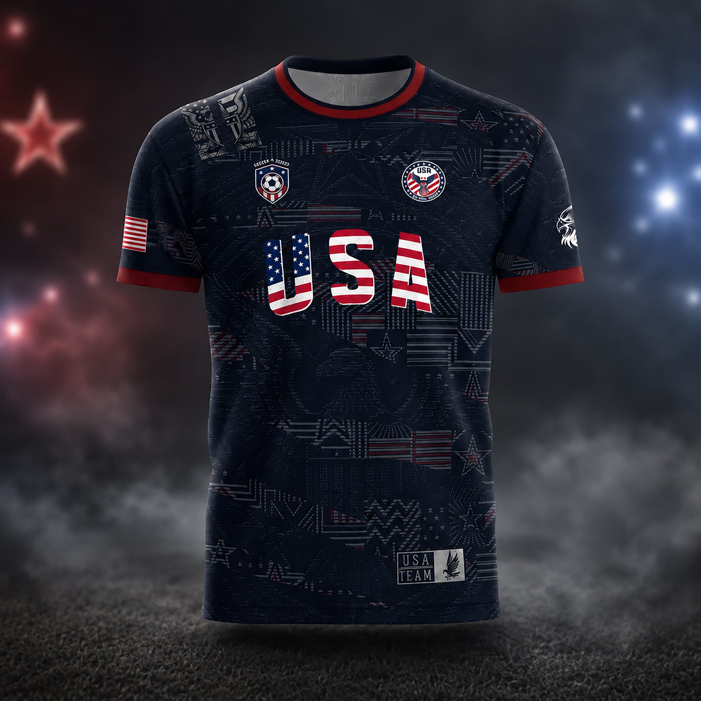 SJ-449-USA National Team Patriotic Flag Graphic Dark Navy Blue Football Soccer Jersey Uniform Set FREE SHIPPING