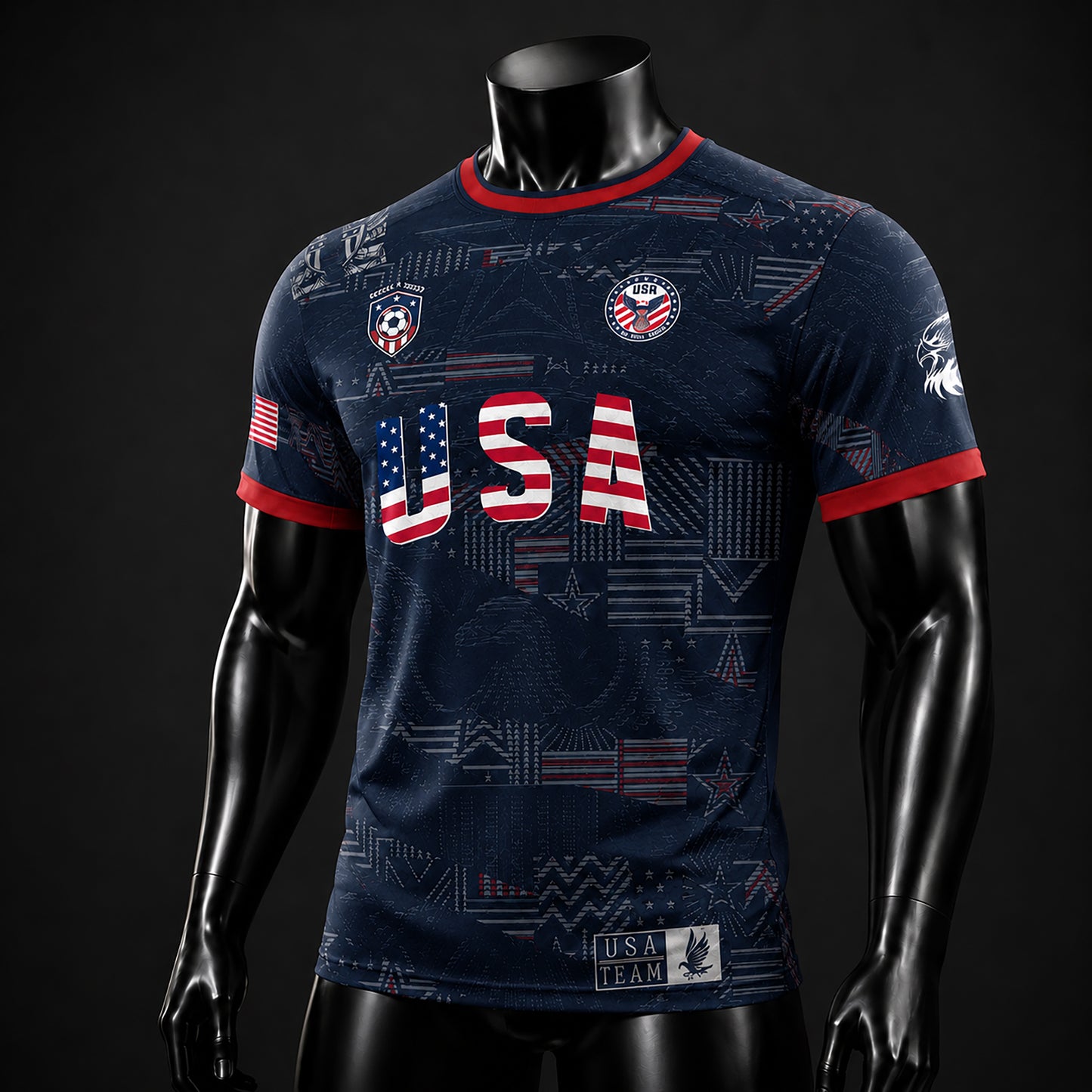 SJ-449-USA National Team Patriotic Flag Graphic Dark Navy Blue Football Soccer Jersey Uniform Set FREE SHIPPING