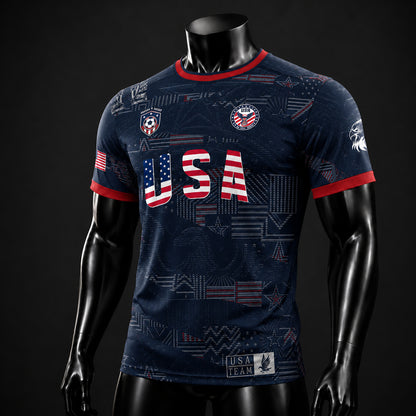 SJ-449-USA National Team Patriotic Flag Graphic Dark Navy Blue Football Soccer Jersey Uniform Set FREE SHIPPING