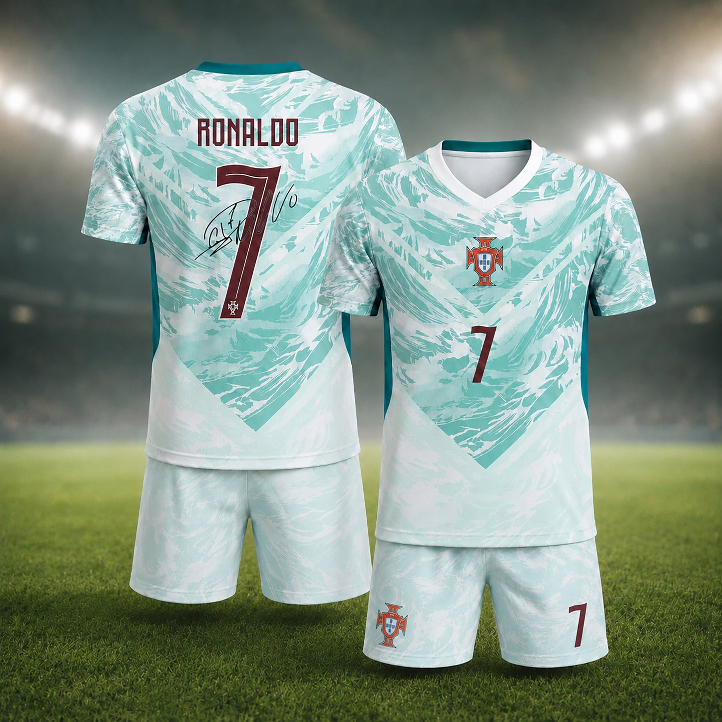 SJ-450,451-Adult/Youth Portugal National Team Home And Away Soccer Kit Set Featuring Ronaldo Player Signature Print FREE SHIPPING