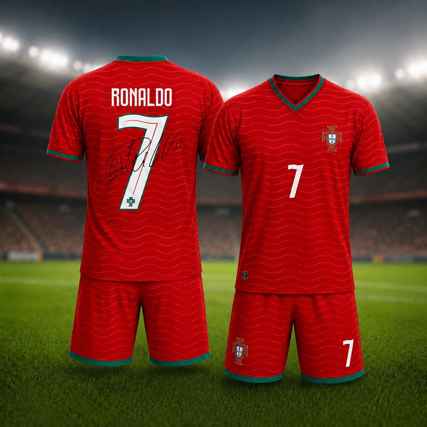 SJ-450,451-Adult/Youth Portugal National Team Home And Away Soccer Kit Set Featuring Ronaldo Player Signature Print FREE SHIPPING