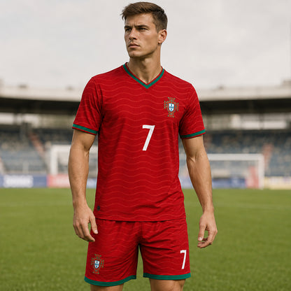 SJ-450,451-Adult/Youth Portugal National Team Home And Away Soccer Kit Set Featuring Ronaldo Player Signature Print FREE SHIPPING