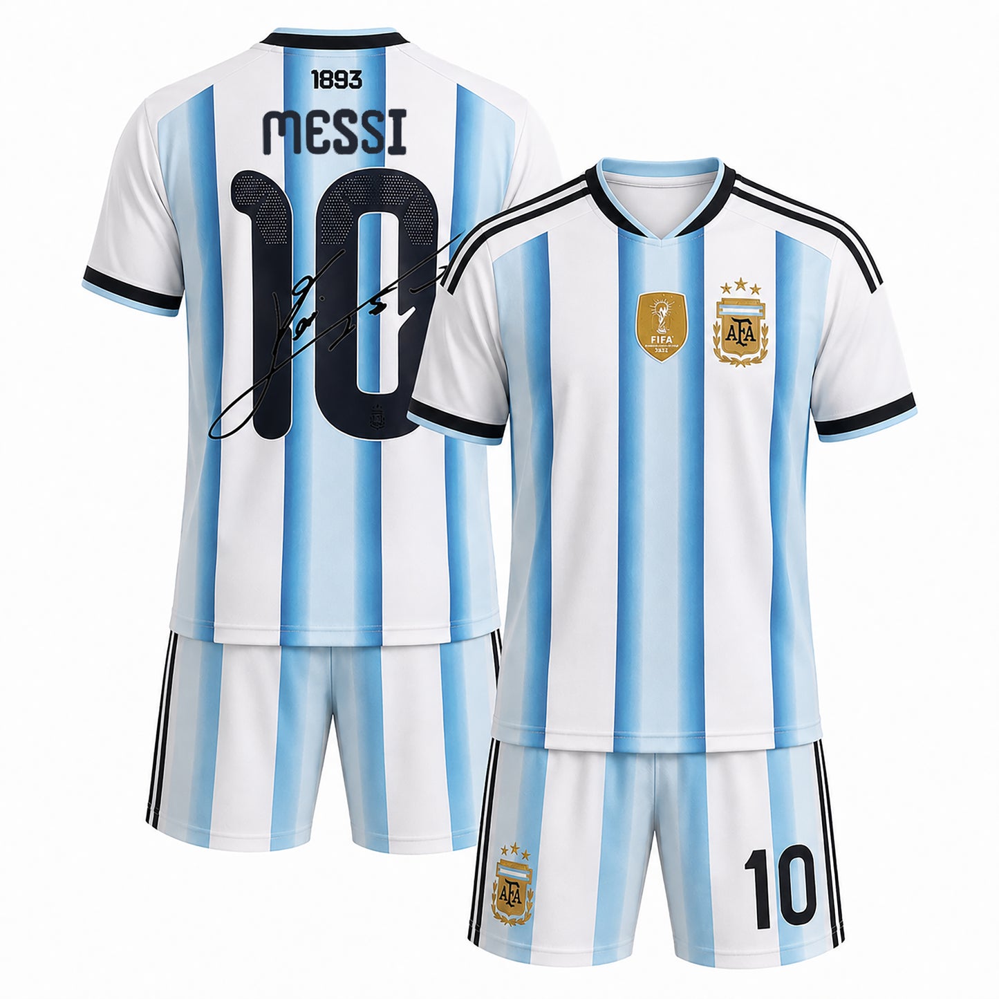 SJ-454-Adult/Youth Argentina Home And Away Soccer Uniform Set Featuring Printed Messi Autograph On The Back FREE SHIPPING