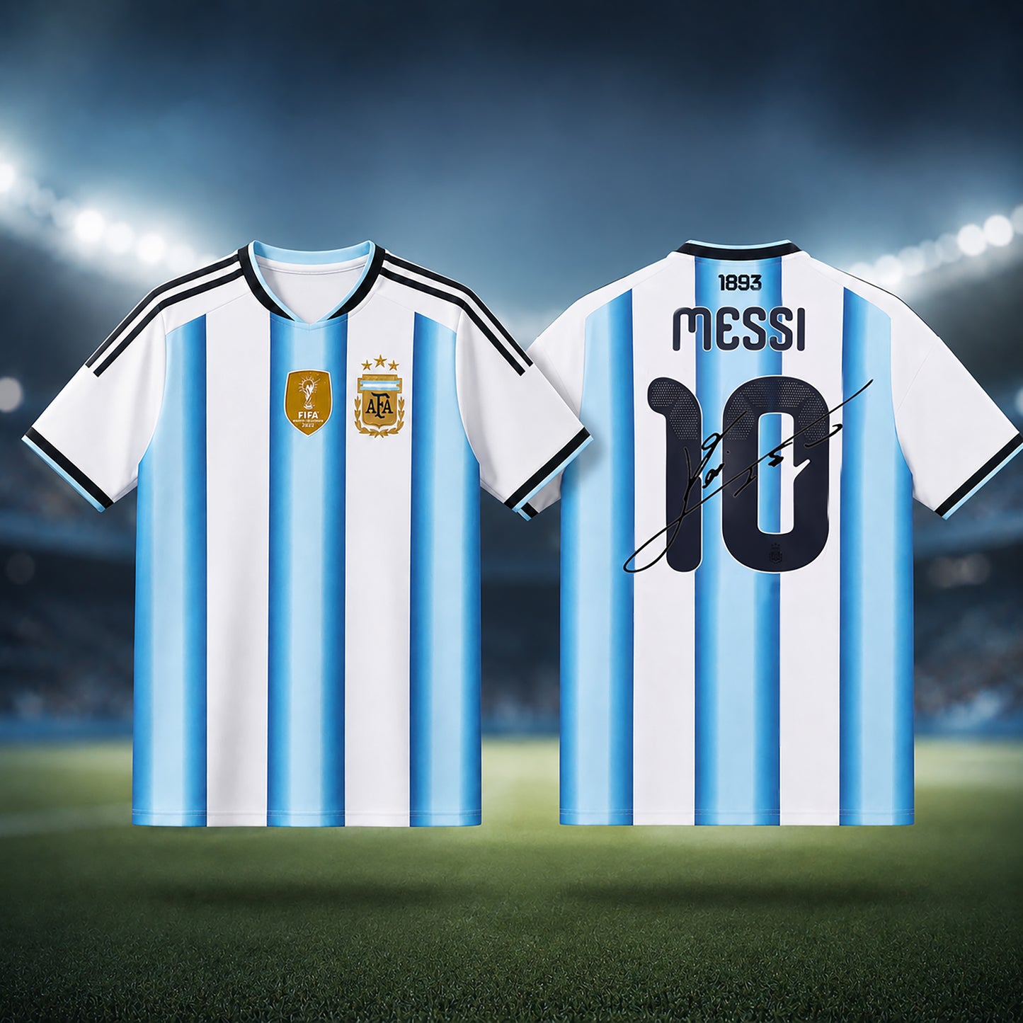 SJ-454-Adult/Youth Argentina Home And Away Soccer Uniform Set Featuring Printed Messi Autograph On The Back FREE SHIPPING