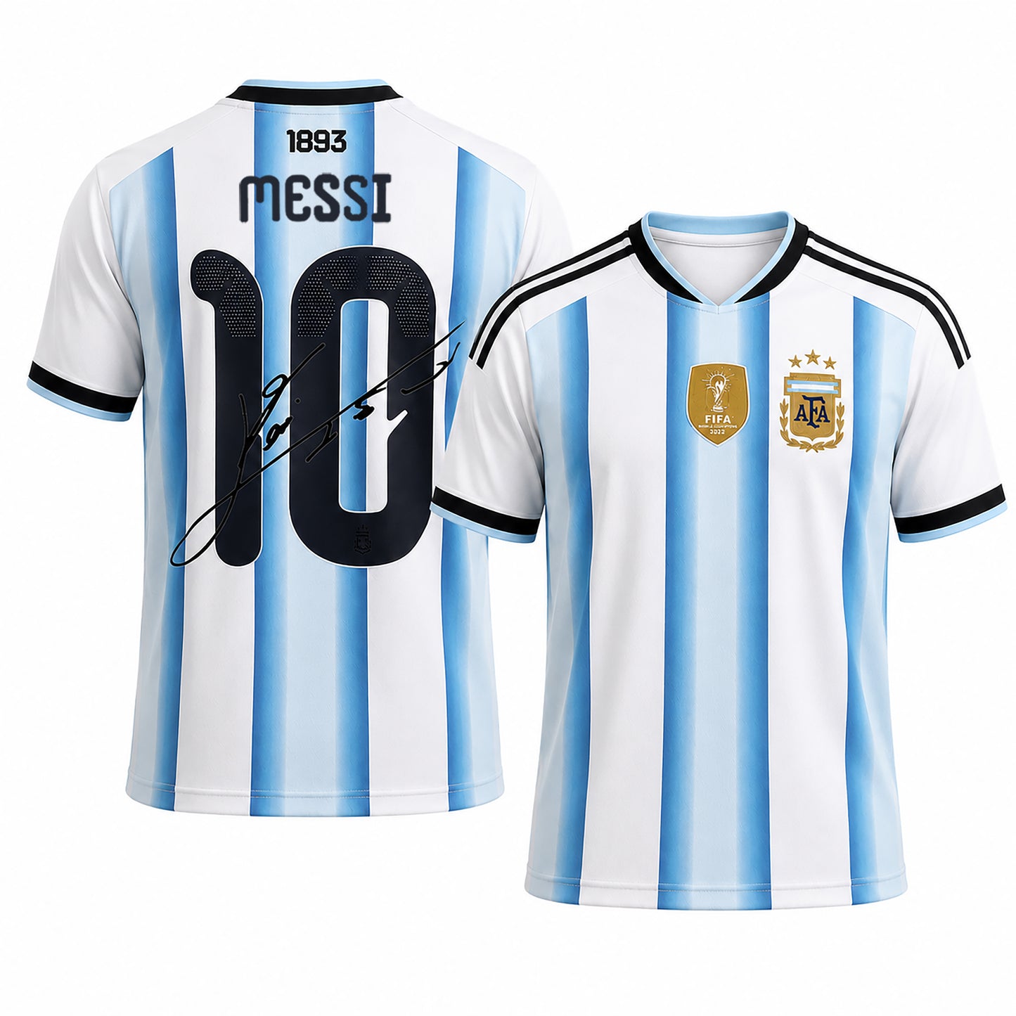 SJ-454-Adult/Youth Argentina Home And Away Soccer Uniform Set Featuring Printed Messi Autograph On The Back FREE SHIPPING