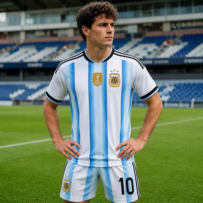SJ-454-Adult/Youth Argentina Home And Away Soccer Uniform Set Featuring Printed Messi Autograph On The Back FREE SHIPPING