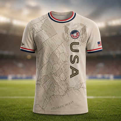 SJ-459-Adult/Youth Vintage USA Map And Eagle Graphic Print Soccer Jersey Athletic Match Uniform Set FREE SHIPPING