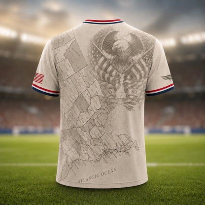 SJ-459-Adult/Youth Vintage USA Map And Eagle Graphic Print Soccer Jersey Athletic Match Uniform Set FREE SHIPPING