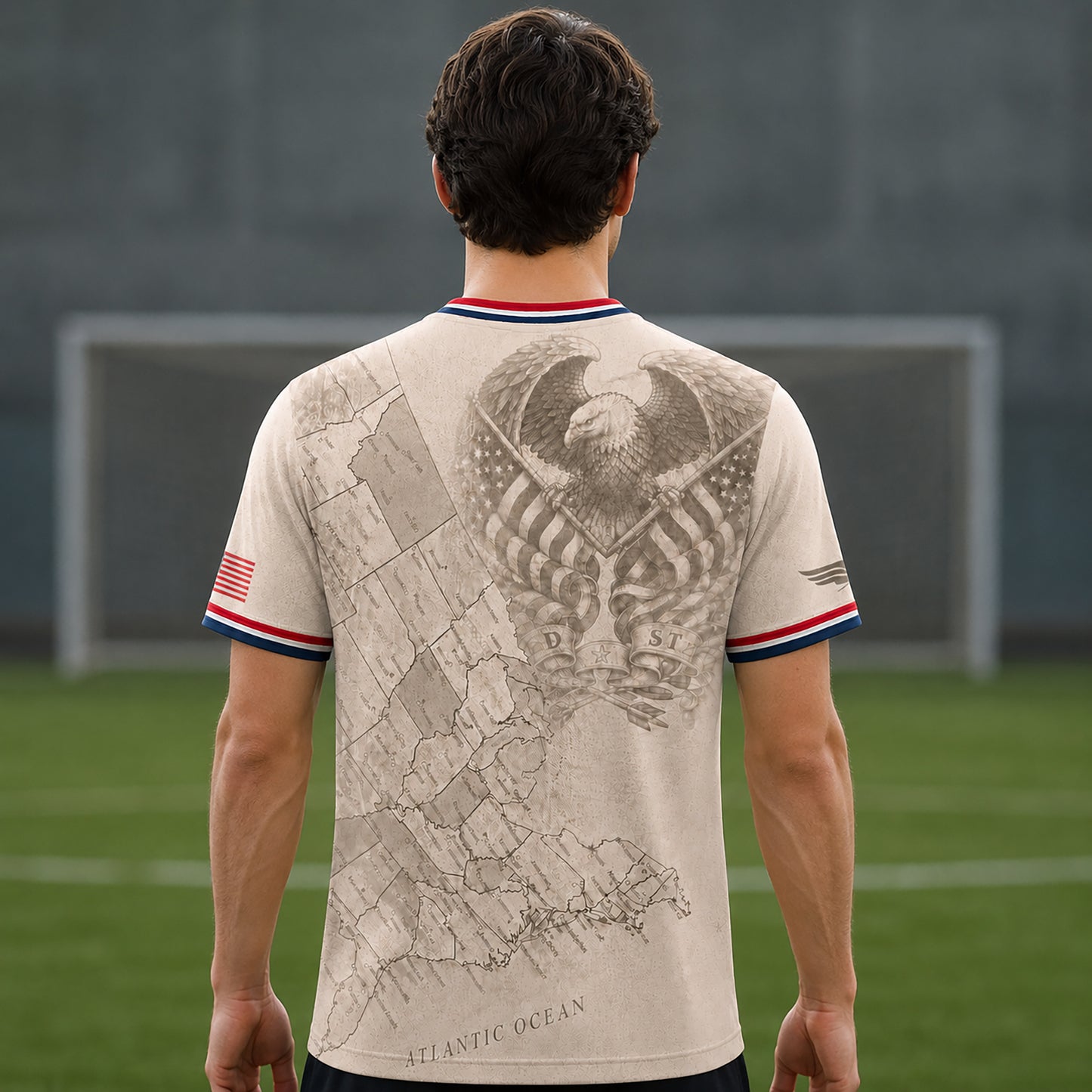 SJ-459-Adult/Youth Vintage USA Map And Eagle Graphic Print Soccer Jersey Athletic Match Uniform Set FREE SHIPPING