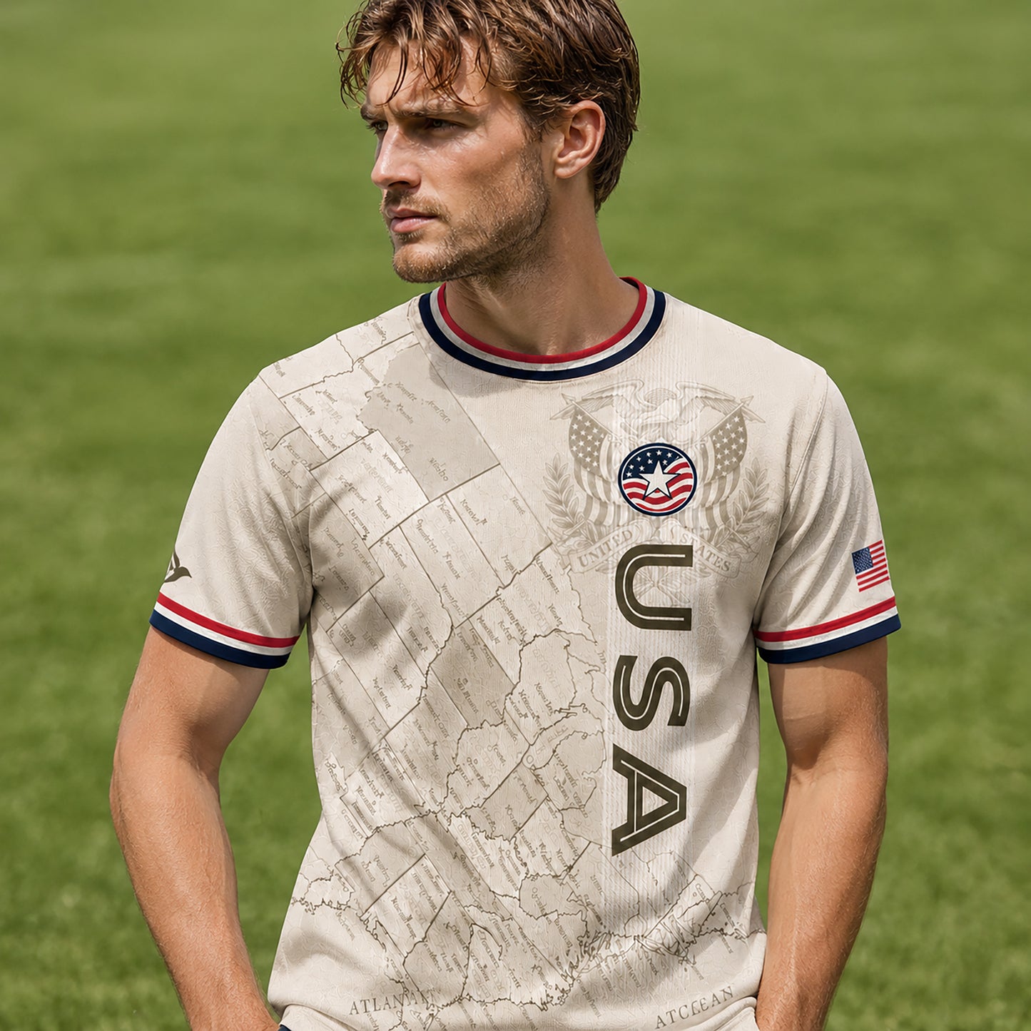 SJ-459-Adult/Youth Vintage USA Map And Eagle Graphic Print Soccer Jersey Athletic Match Uniform Set FREE SHIPPING