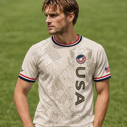 SJ-459-Adult/Youth Vintage USA Map And Eagle Graphic Print Soccer Jersey Athletic Match Uniform Set FREE SHIPPING