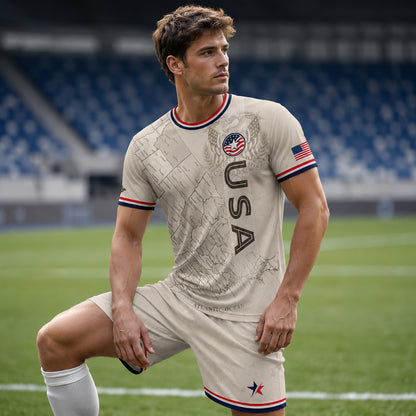 SJ-459-Adult/Youth Vintage USA Map And Eagle Graphic Print Soccer Jersey Athletic Match Uniform Set FREE SHIPPING