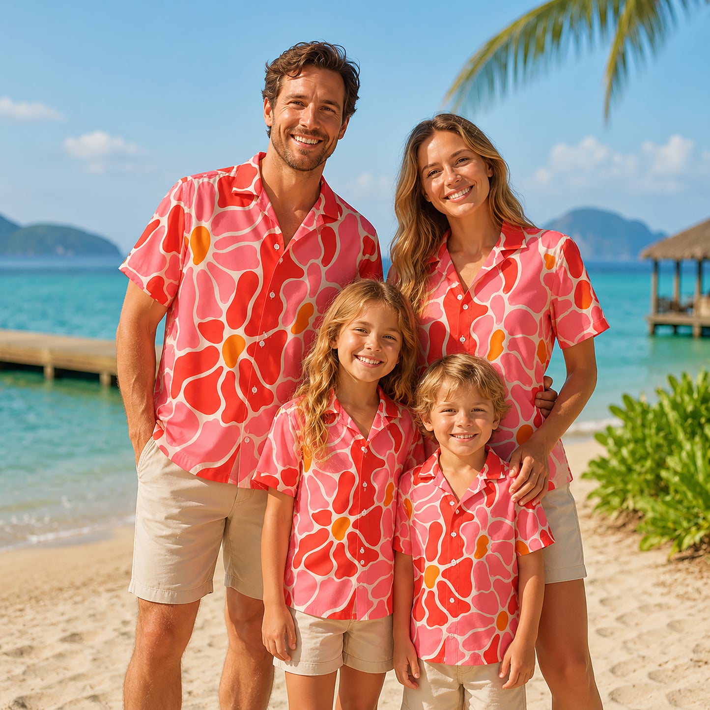 HW-460-Pink Polyester Hawaiian Resort Shirt, Bold Floral Pattern Short Sleeve Button Top Apparel Clothing