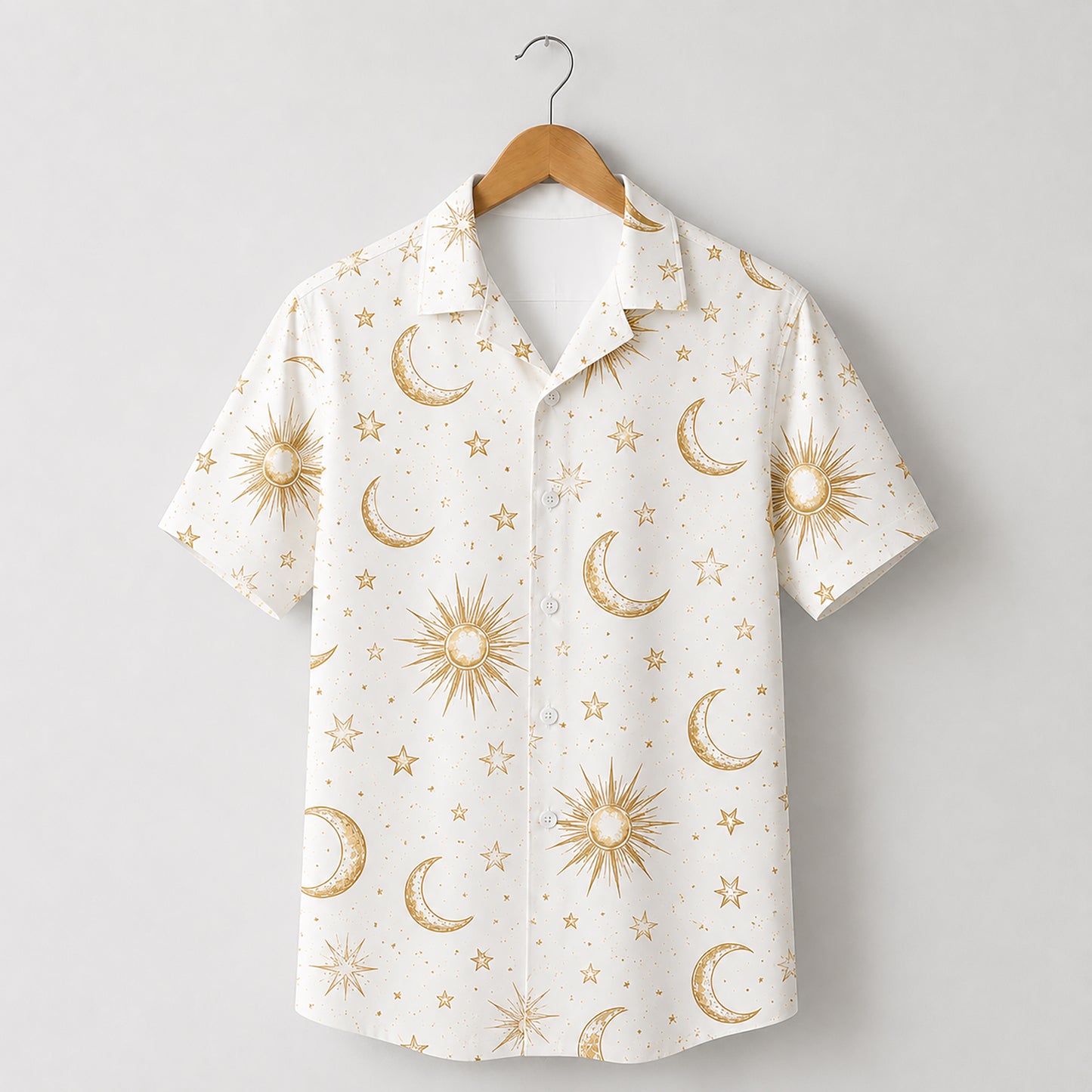 HW-467-Ivory Poly Refreshing Ocean Shirt, Sweet Constellation Printed Button Down Top Beachwear Attire