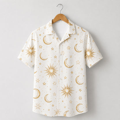 HW-467-Ivory Poly Refreshing Ocean Shirt, Sweet Constellation Printed Button Down Top Beachwear Attire
