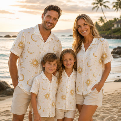 HW-467-Ivory Poly Refreshing Ocean Shirt, Sweet Constellation Printed Button Down Top Beachwear Attire