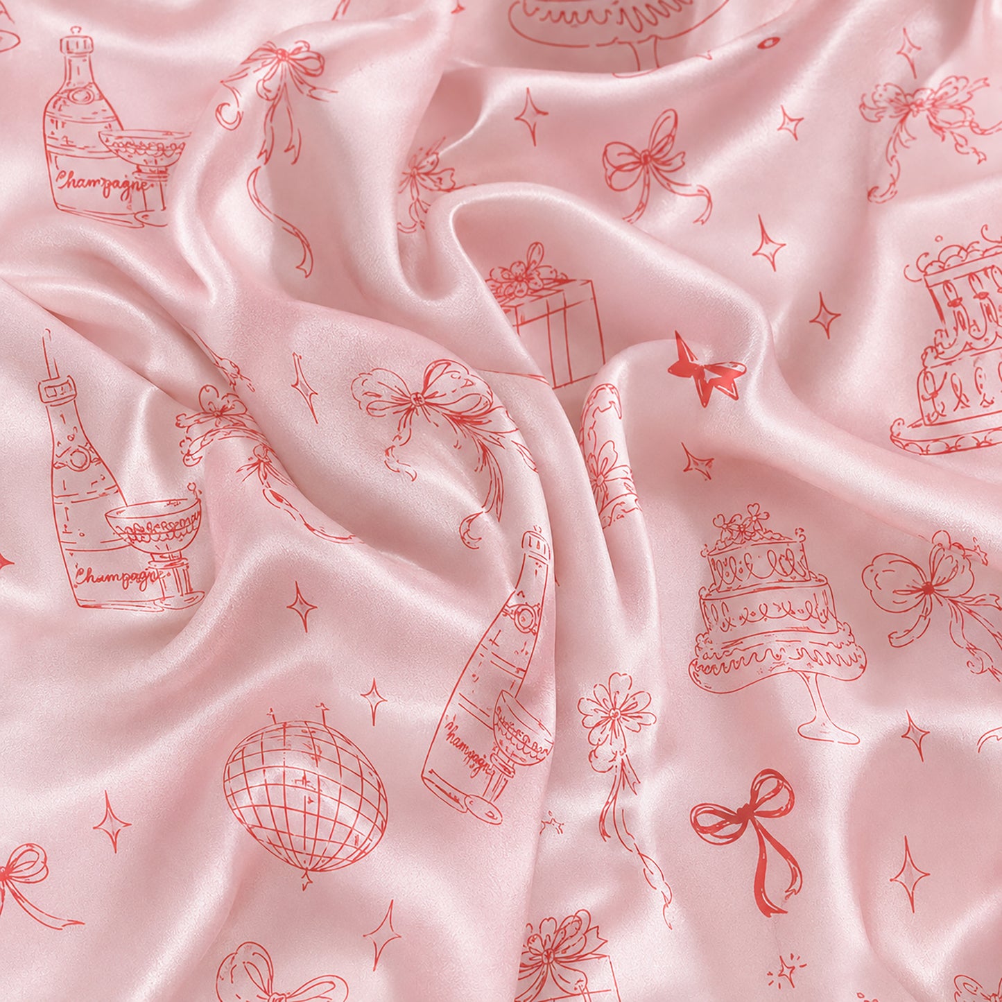 PJ-468-Pink Satin Celebration Pajama Apparel, Party Pattern Loungewear Sleepwear Collection Top Bottom Clothing