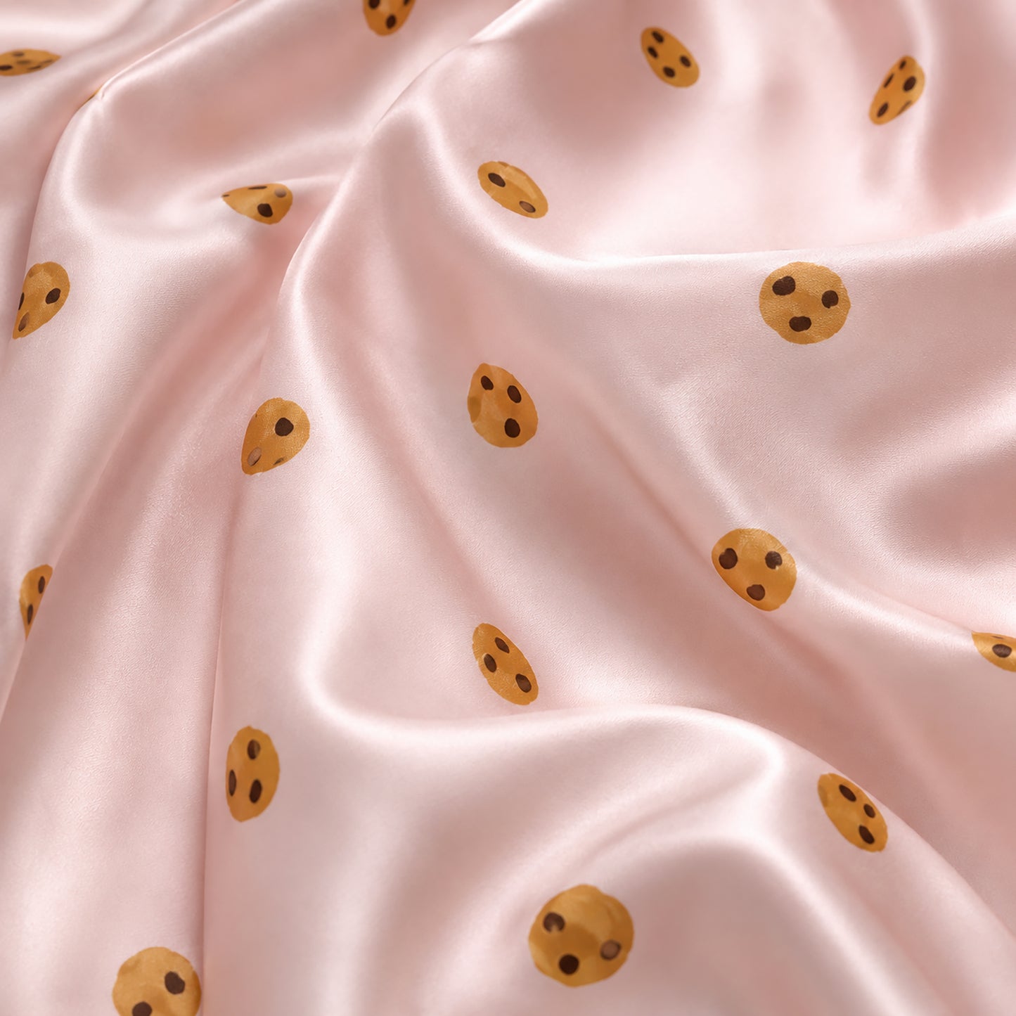 PJ-470-Pink Satin Cookie Pajama Apparel, Ditsy Biscuit Pattern Loungewear Sleepwear Collection Top Bottom Clothing