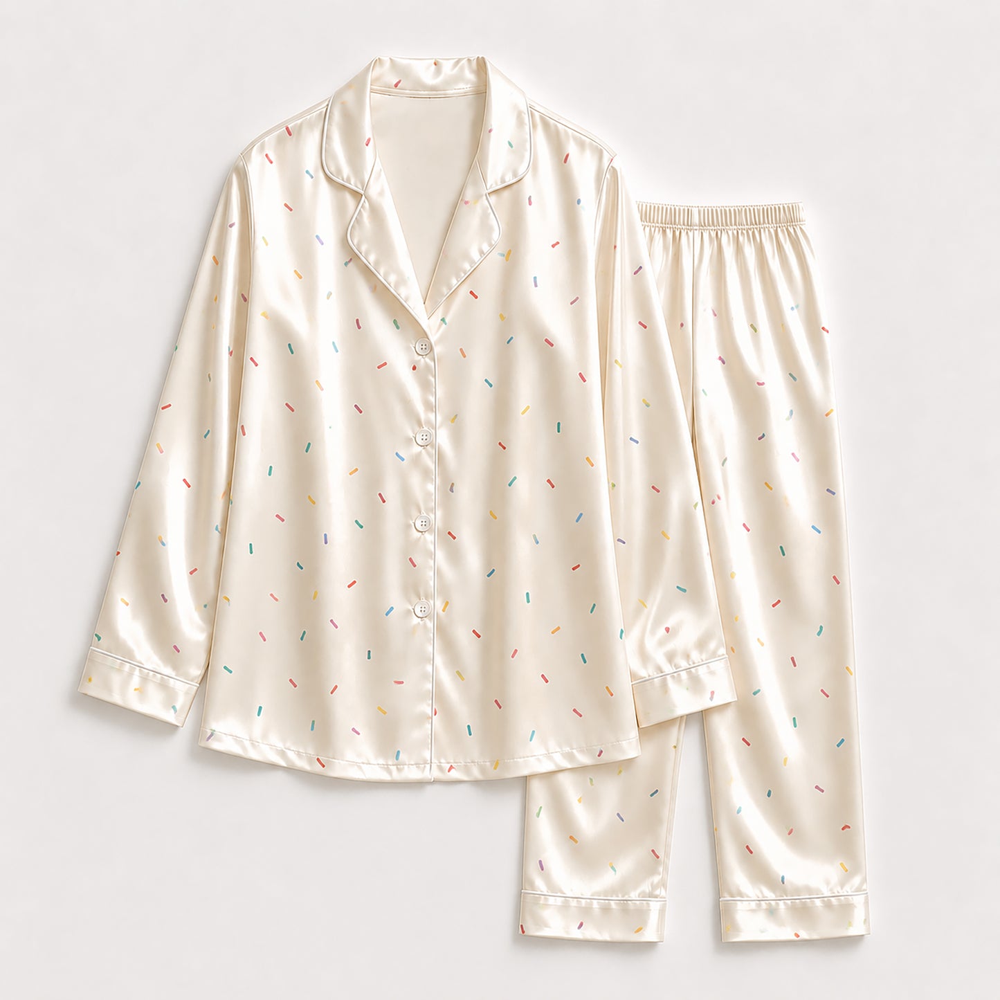 PJ-472-Ivory Poly Celebration Pajama Apparel, Sweet Sprinkles Printed Loungewear Sleepwear Collection Top Bottom Attire