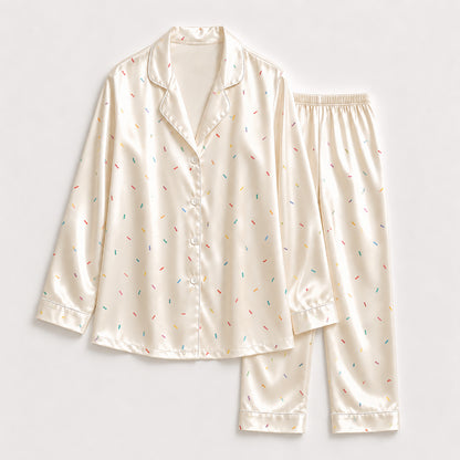 PJ-472-Ivory Poly Celebration Pajama Apparel, Sweet Sprinkles Printed Loungewear Sleepwear Collection Top Bottom Attire