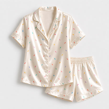 PJ-472-Ivory Poly Celebration Pajama Apparel, Sweet Sprinkles Printed Loungewear Sleepwear Collection Top Bottom Attire