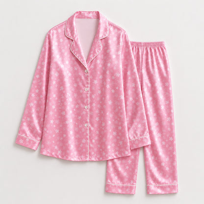 PJ-475-Rose Silk Retro Sakura Pajama Apparel, Colorful Botanical Graphic Loungewear Sleepwear Collection Top Bottom Raiment