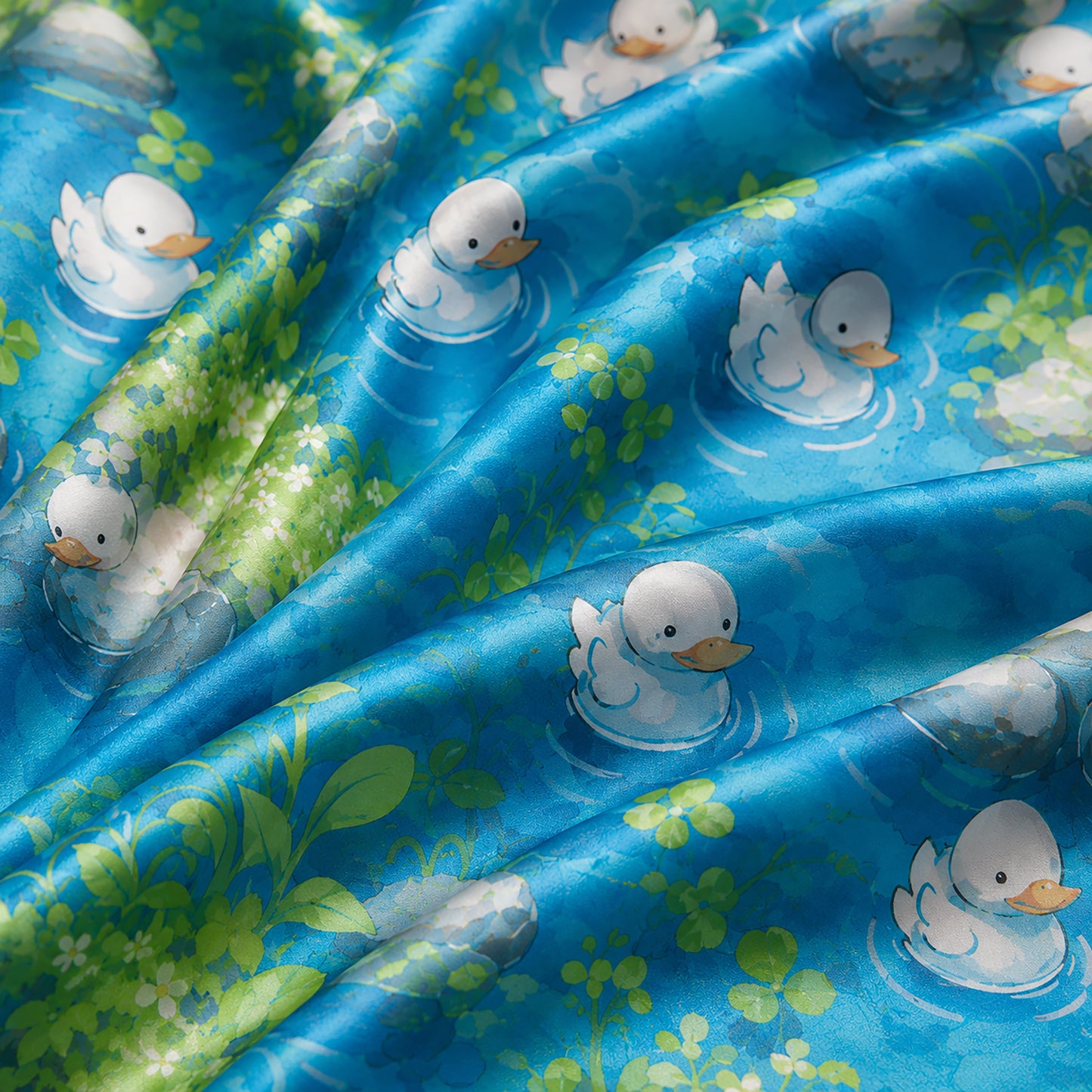 PJ-476-Teal Silk Pond Pajama Apparel, Cute Bird Graphic Loungewear Sleepwear Collection Top Bottom Raiment