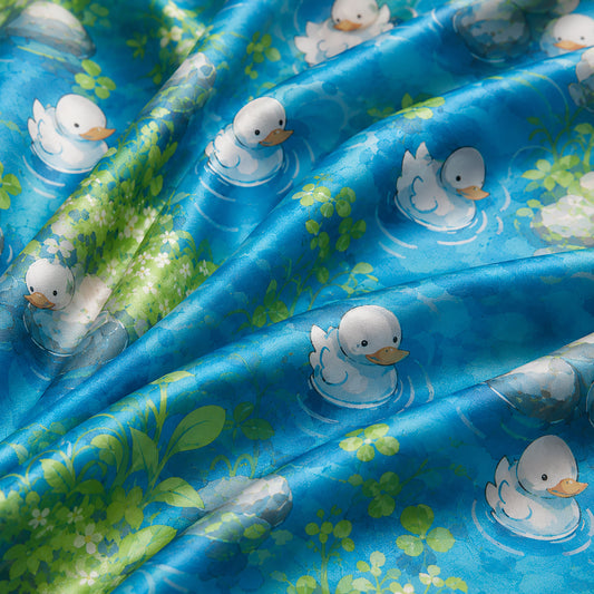 PJ-476-Teal Silk Pond Pajama Apparel, Cute Bird Graphic Loungewear Sleepwear Collection Top Bottom Raiment